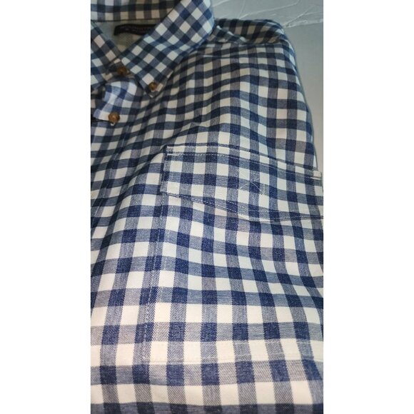 Roundtree & Yorke Men's 2XB Blue & White Check Button-Down Shirt Long Sleeve New - Picture 12 of 15